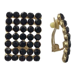 Black Rhinestone Fancy Clip On Earrings